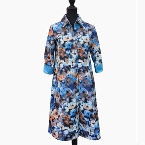Perlavera Clara Flora Dress — Knee-L, Midi, Blue, Cotton, A Line, Size S (NWOT)
